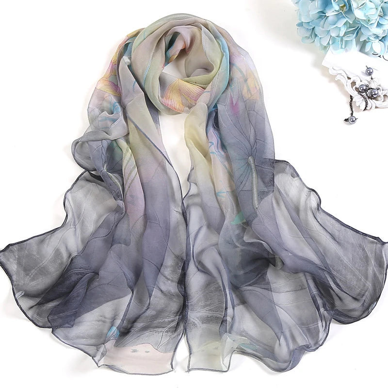 Fashion Spring/Summer Women Floral Printing Beach Silk Scarf Shawls Female All-match Long Soft Wraps Scarf Beach Sunscreen Hijab