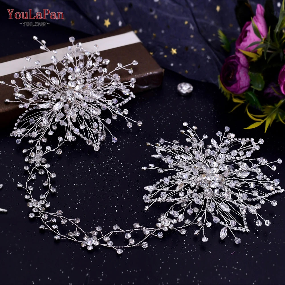 TOPQUEEN Bridal Crowns and Tiaras Woman Headgear Rhinestone Hairbands Wedding Accessories Bride Headband Headdresses HP304