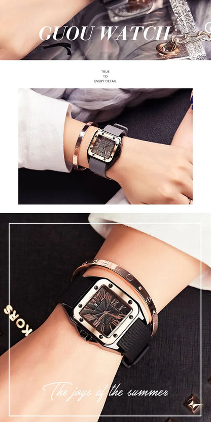 Fashion GUOU Brand Watch Rectangula Quartz Ladies Women's Watches Leather Upscale Large Dial Top Luxury Women relogio feminino