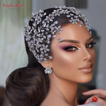 TOPQUEEN Bridal Crowns and Tiaras Woman Headgear Rhinestone Hairbands Wedding Accessories Bride Headband Headdresses HP304