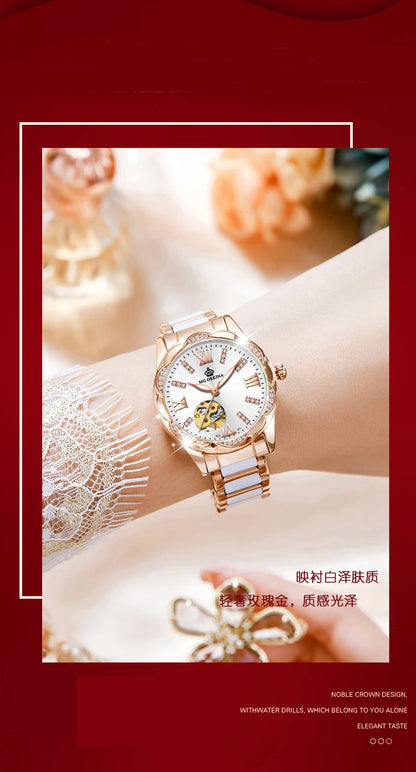 Montre Femme Rose Gold ORKINA Luxury Top Brand Women's Watches Ceramic Skeleton Design Ladies Automatic Mechanical Wristwatches