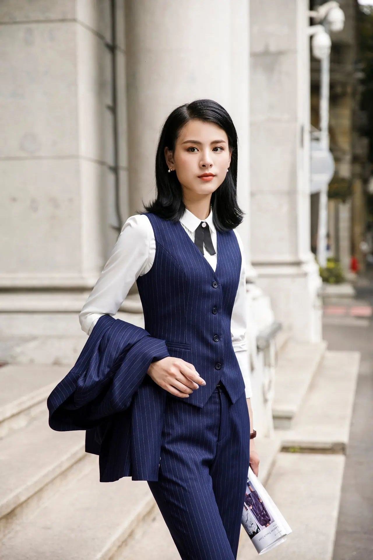 2022 Fashion Women Suits Office Lady Business Work Uniforms Formal Pant Suits Female 3 Piece Set Striped Pants Blazer and Vest