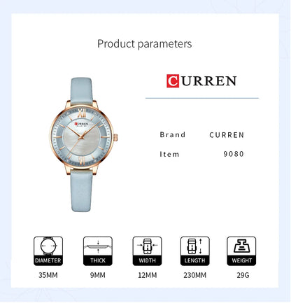 CURREN Branded Women's Watches 2021 Lux Elegant Ladies Wristwatch with Leather Bracelet Royal Blue Часы Женские