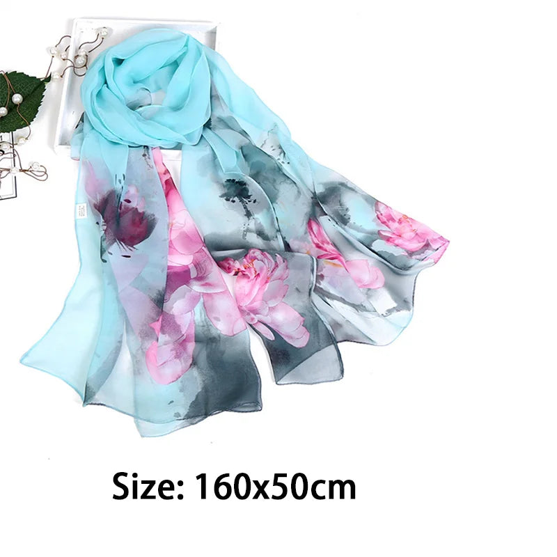 Fashion Spring/Summer Women Floral Printing Beach Silk Scarf Shawls Female All-match Long Soft Wraps Scarf Beach Sunscreen Hijab