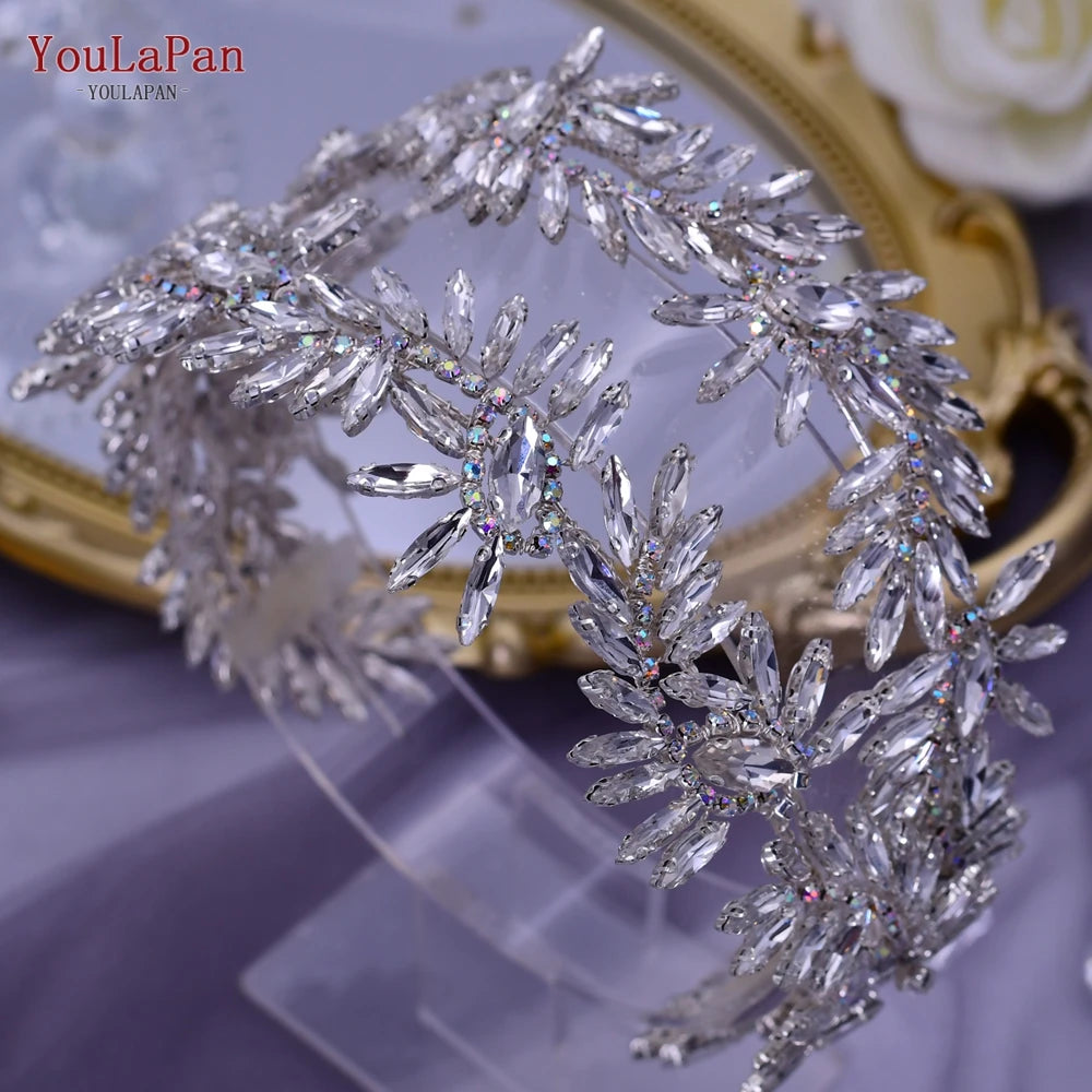 TOPQUEEN Bridal Crowns and Tiaras Woman Headgear Rhinestone Hairbands Wedding Accessories Bride Headband Headdresses HP304