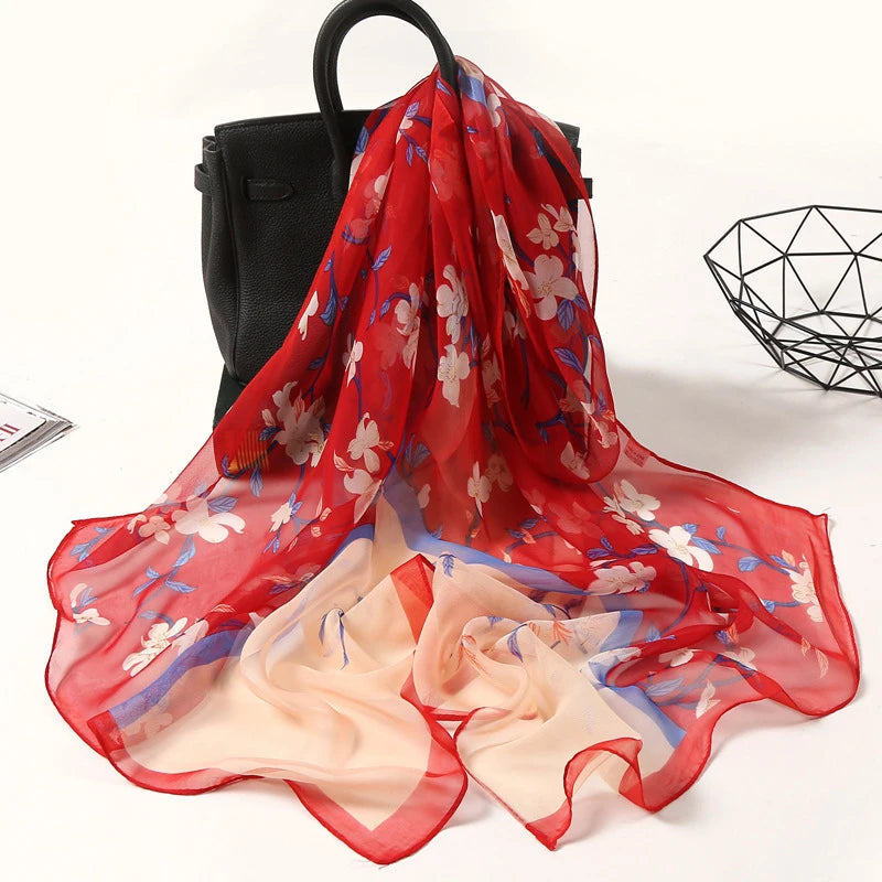 Fashion Spring/Summer Women Floral Printing Beach Silk Scarf Shawls Female All-match Long Soft Wraps Scarf Beach Sunscreen Hijab