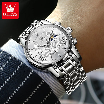 OLEVS NEW Luxury Brand Quartz Watch For Men Stainless Steel 30M Waterproof Men Wristwatches Chronograph Business Man Watch 2892