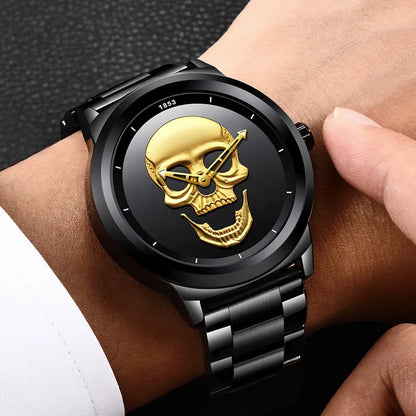 LIGE Top Brand 3D Skull Man Watch Fashion Creative Stainless Steel Quartz Watchs for Men Fashion Business Waterproof Male Clocks