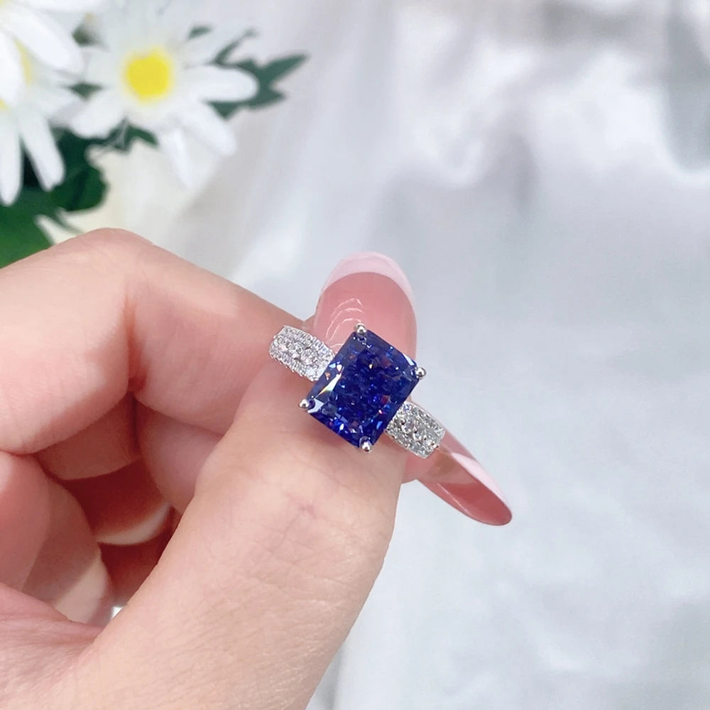 Wong Rain 100% 925 Sterling Silver Crushed Ice Cut Tanzanite High Carbon Diamond Gemstone Wedding Rings Engagement Fine Jewelry