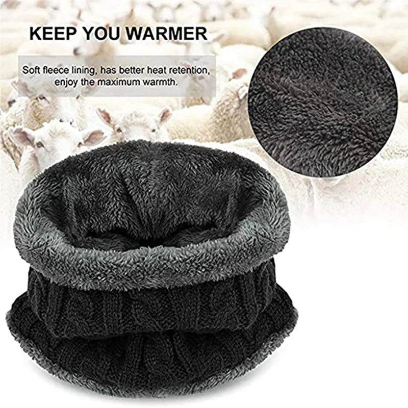 Winter Set Hat Scarves Touch Screen Gloves 3pcs Warm Men Women Fashion Thickening Plus Wool Neck Protect Cap Outdoor Riding