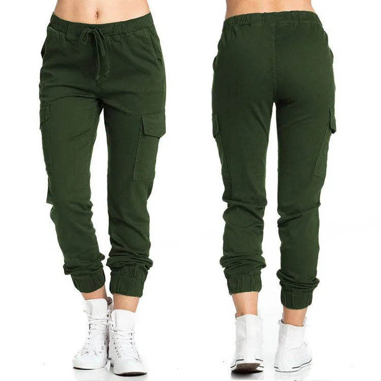 Women Cargo Pants Summer Female Loose Elastic Drawstring Pocket Solid Pencil Trousers ZYX-1170