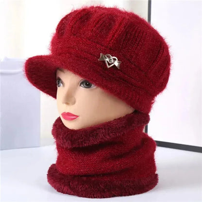 Women Knitted Hat Winter Warm Comfortable Soft Ladies Wool Caps Clothing Accessories Practical Convenient Femme Scarf Set