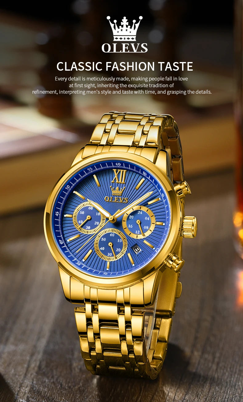 OLEVS 2023 New Gold Watch for Men Stainless Steel Waterproof Chronograph Calendar Man Watch Luxury Top Brand Men's Wristwatches