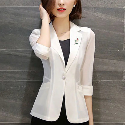 Elegant Solid Color Spliced Pockets All-match Blazer Women's Clothing 2023 Summer New Oversized Casual Tops Office Lady Blazers