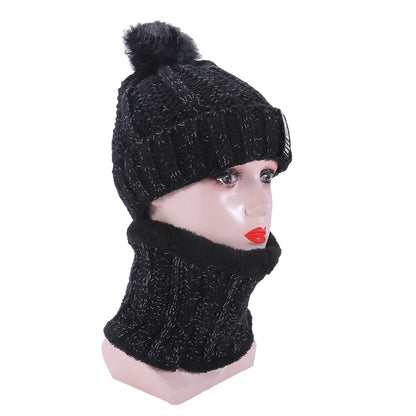 Warm Winter Skullies Beanies Knitted Hat Women Brand High Quality Winter Women Ball Ski Wool Fur Hat Pompoms Hats Knitted Scarf