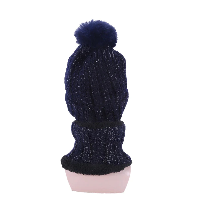 Warm Winter Skullies Beanies Knitted Hat Women Brand High Quality Winter Women Ball Ski Wool Fur Hat Pompoms Hats Knitted Scarf