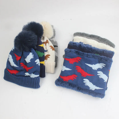 2024 New Kids Winter Beanie Hat Scarf Set Fleece Lined Hat Woolen Scarf Warm Knit Thick Hat For Boys Girls 2-8Y Hat Scarf Set