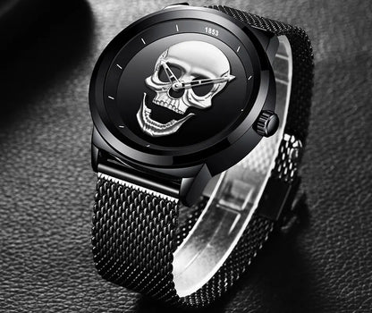 LIGE Top Brand 3D Skull Man Watch Fashion Creative Stainless Steel Quartz Watchs for Men Fashion Business Waterproof Male Clocks