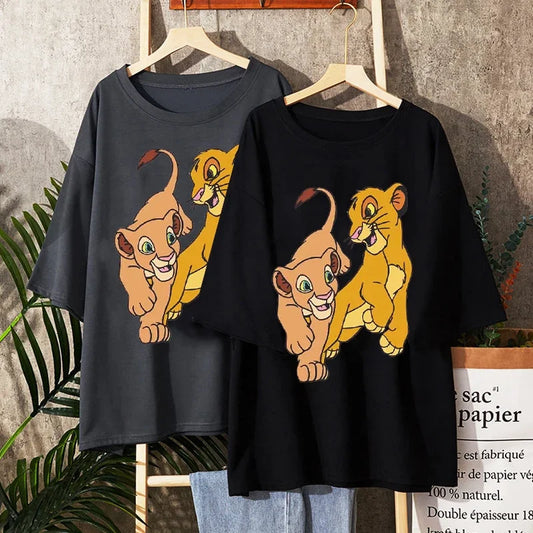 The Lion King Print Women's T-shirt Ulzzang Harajuku Man T-shirt Summer New Oversize Loose Casual Tops Y2k Streetwear