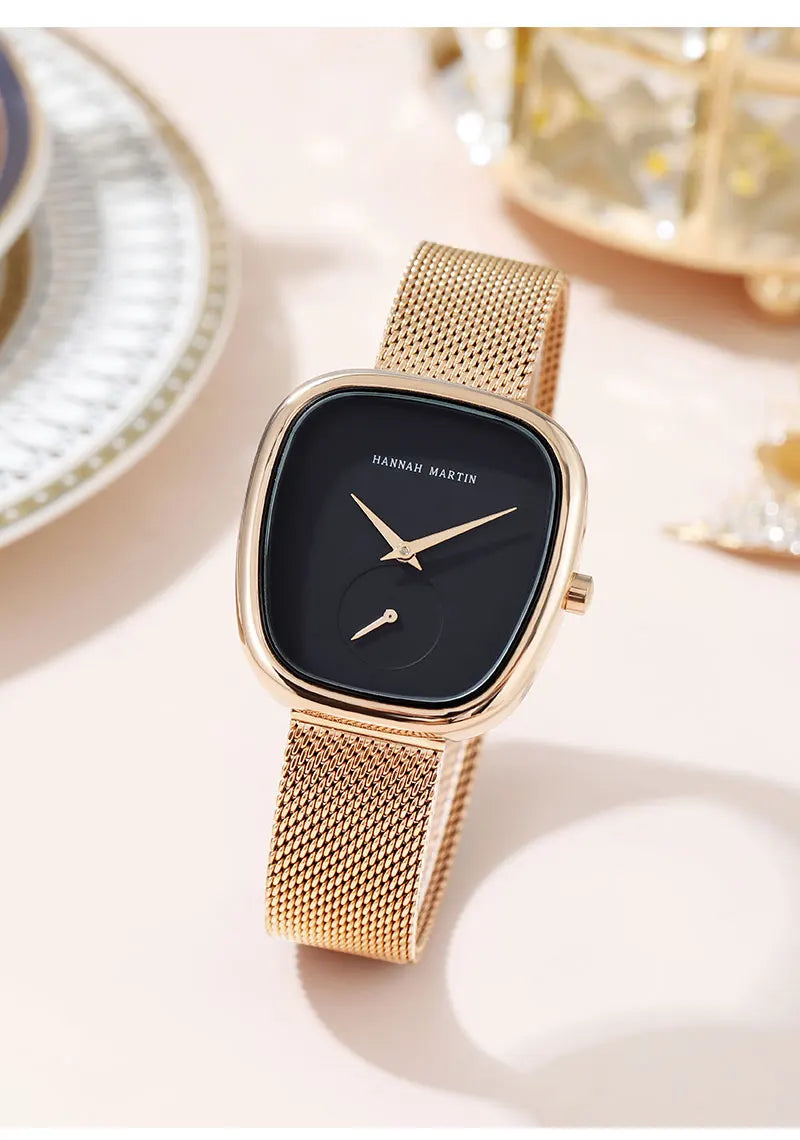 2023 New Women's Quartz Wristwatch 34mm Wine Barrel Rose Gold Black Stopwatch Fashionable Minimalist Style Oval Women's Watches