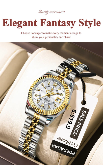 POEDAGAR Luxury Watch For Woman Luminous Waterproof Date Stainless Steel Ladies Watch Fashion Casual Quartz Women's Watches Gift