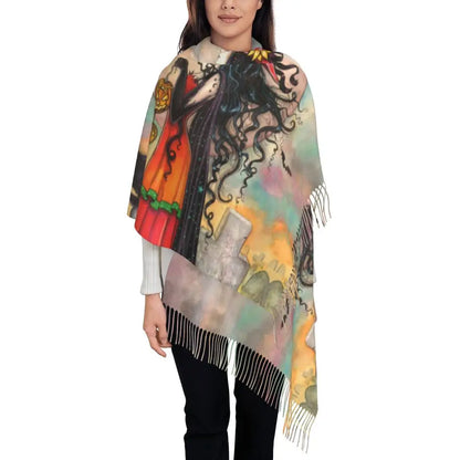 Printed The Major Arcana Of Tarot Vintage Patchwork Scarf Men Women Winter Fall Warm Scarves Occult Witch Spiritual Shawl Wrap