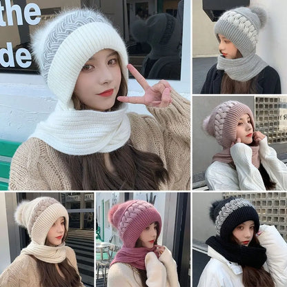 Integrated Ear Protection Windproof Cap Scarf Knitting Thickening Hat Winter Beanie Hat Scarf