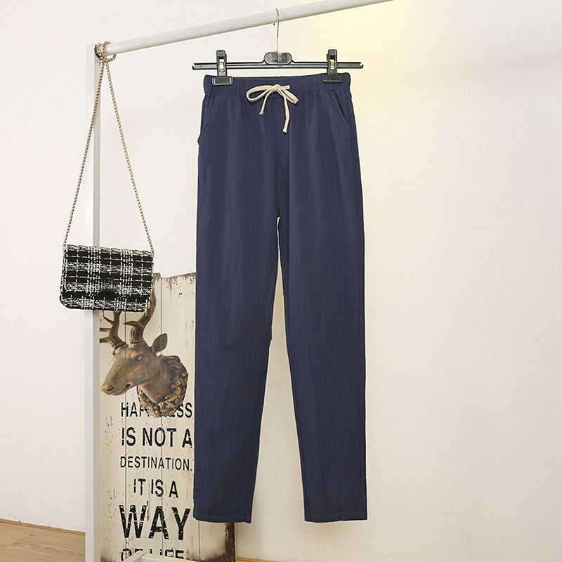 2023 Cotton Linen Women Pants Spring Summer Green Harem Pants Solid Elastic Waist Harem Trousers Soft High Quality Women's Pants