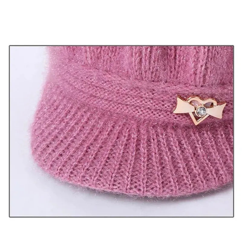 Knitted Hat Women Warm Winter Hats For Women Ladies Beanie Girls Skullies Femme SnapBack Warm Plush Hat Sombrero Mujer Scarf Set