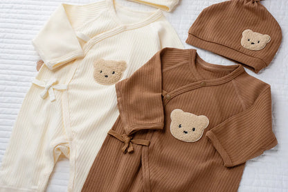 Custom Clothing For Boys And Girls Soft Long Sleeved Jumpsuits With Custom Names Embroidered Teddy Bear Newborn Bottomed Pajamas