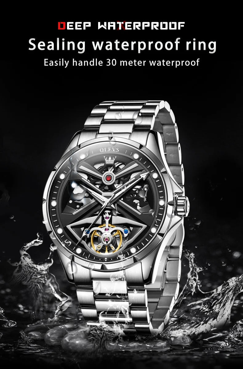 OLEVS 6655 Skeleton Fully Automatic Watch for Men Top Original Luxury Men's Mechanical Wristwatch Luminous Waterproof Man Watch