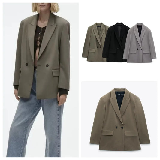 PB&ZASpring/Summer 2023 New Commuting Loose Leisure Fashion Suit Lapel Loose Double Breasted Blazer