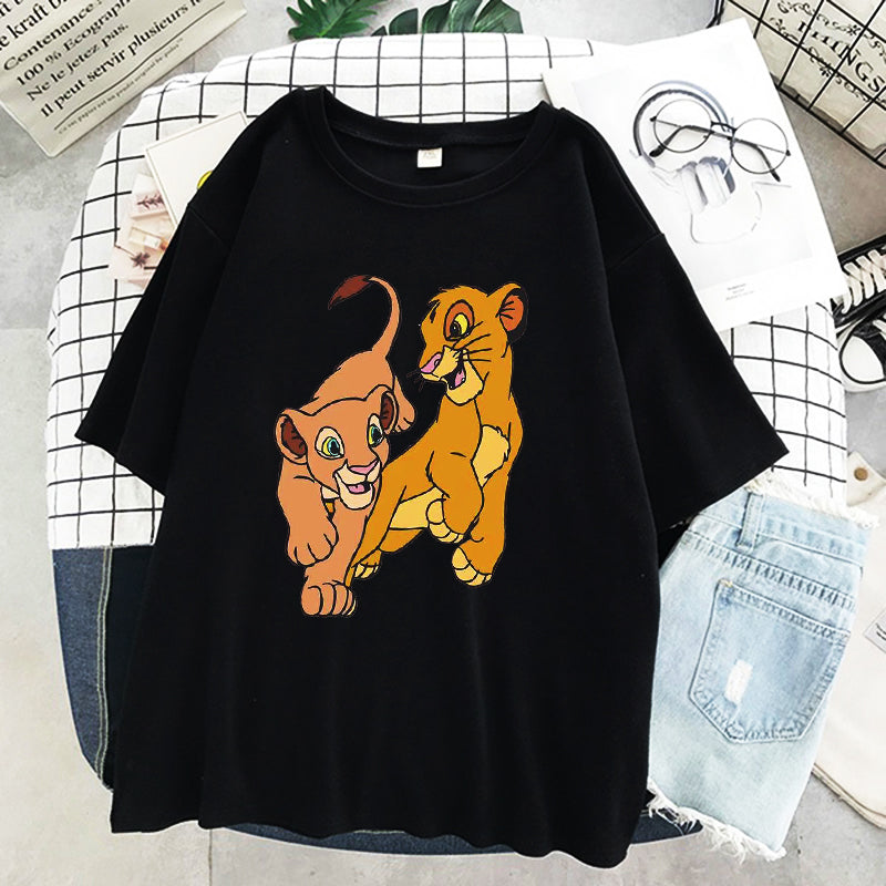 The Lion King Print Women's T-shirt Ulzzang Harajuku Man T-shirt Summer New Oversize Loose Casual Tops Y2k Streetwear