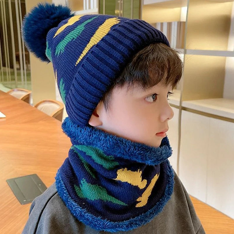 2024 New Kids Winter Beanie Hat Scarf Set Fleece Lined Hat Woolen Scarf Warm Knit Thick Hat For Boys Girls 2-8Y Hat Scarf Set