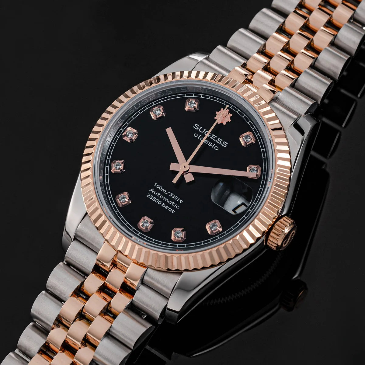 Sugess 36mm Man Watch Automatic ST2130 Movement Retro Mechanical Wristwatches Sapphire Crystal RoseGold Case President Bracelet