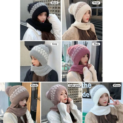 Integrated Ear Protection Windproof Cap Scarf Knitting Thickening Hat Winter Beanie Hat Scarf