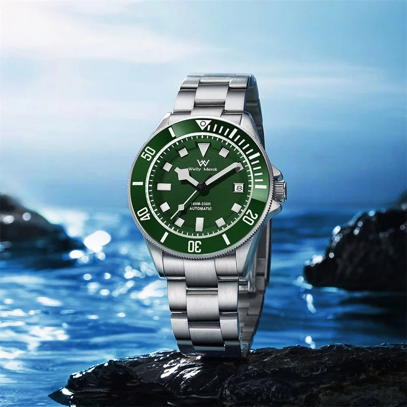 WM Watch Welly Merck Automatic Mechanical Watches Men 100M Water Resistant Sapphire Luminous Diver Dive Man Watch Miyota WM085