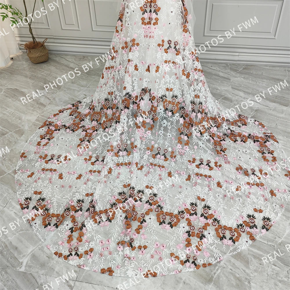 20058# Real Photos Colorful Flowers Embroidery Lace Wedding Dress Strapless Boho Low Back Customized Bridal Gown For Women 2024