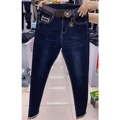 Spring Autumn Vintage Women Jeans New Pencil Denim Pants High Waist Slimming Design Sense With Elastic Small Feet Pants Female