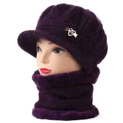 Knitted Hat Women Warm Winter Hats For Women Ladies Beanie Girls Skullies Femme SnapBack Warm Plush Hat Sombrero Mujer Scarf Set