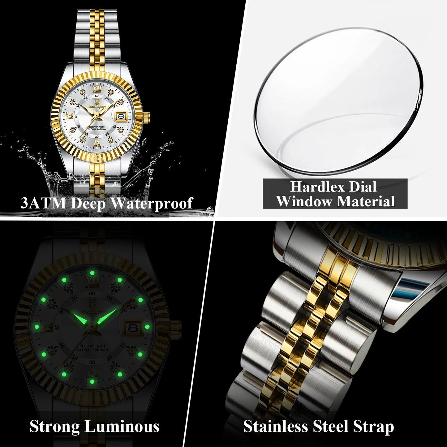 POEDAGAR Luxury Watch For Woman Luminous Waterproof Date Stainless Steel Ladies Watch Fashion Casual Quartz Women's Watches Gift