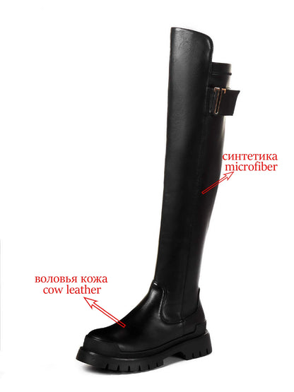 Krazing Pot High Quality Cow Leather Platform Thigh High Boots Round Toe Casual Winter Shoes Zip Dress Over The Knee Boots L92