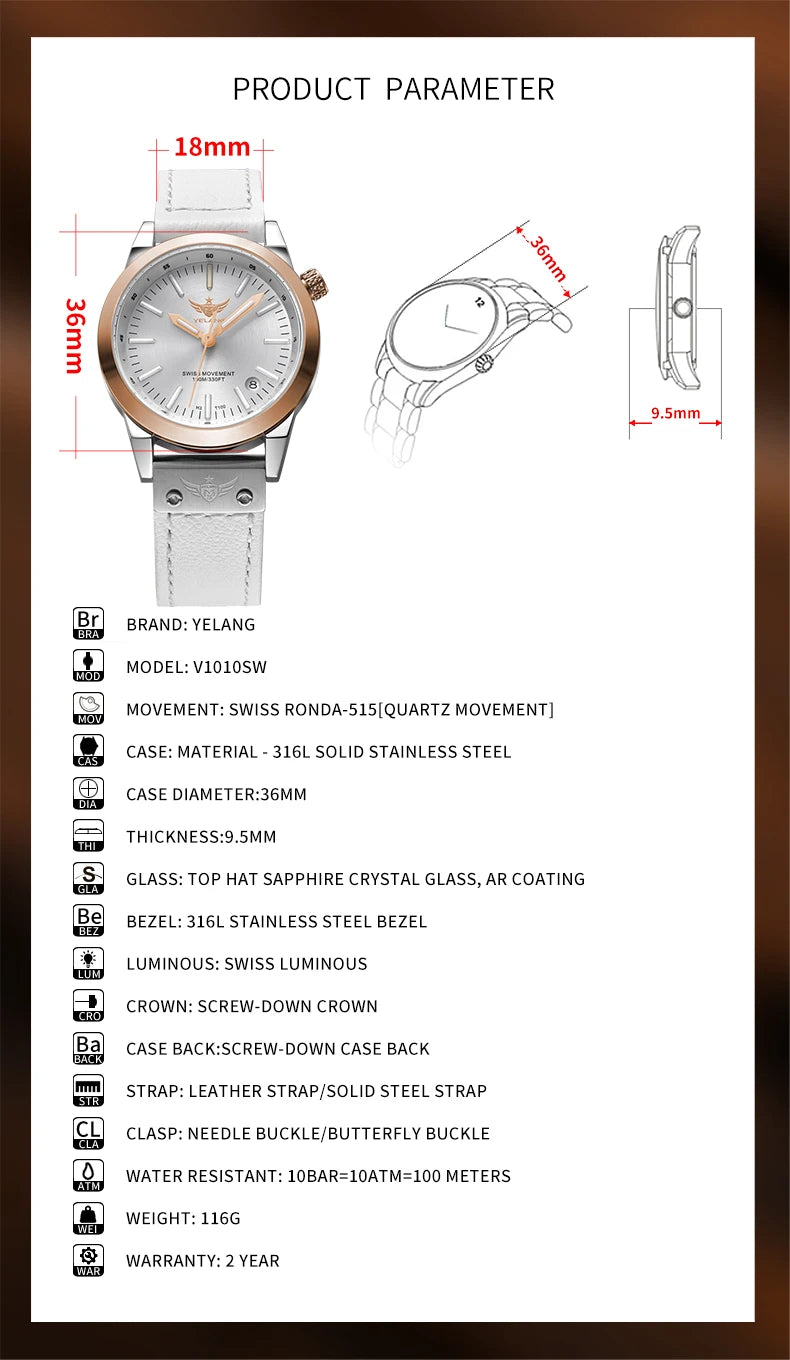 Yelang V1010 Women Watch Relogio Feminino Watch For Women Luxury CH515 100m Waterproof Montre Femmes Reloj Women's Wrist