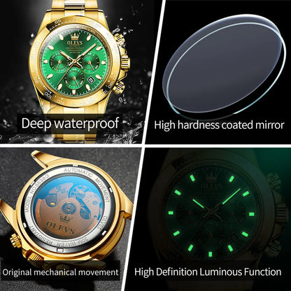 OLEVS 6638 Man Watch Automatic Watch for Men Multifunction Waterproof Luminous Chronograph Calendar Luxury Mechanical Wristwatch