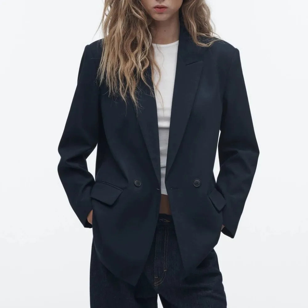 PB&ZASpring/Summer 2023 New Commuting Loose Leisure Fashion Suit Lapel Loose Double Breasted Blazer