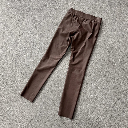 Women Clothing Genuine Leather Skinny Pants Simple Casual Elastic Waist Trousers Sheepskin All-Match Black/Coffee Frauen Hosen