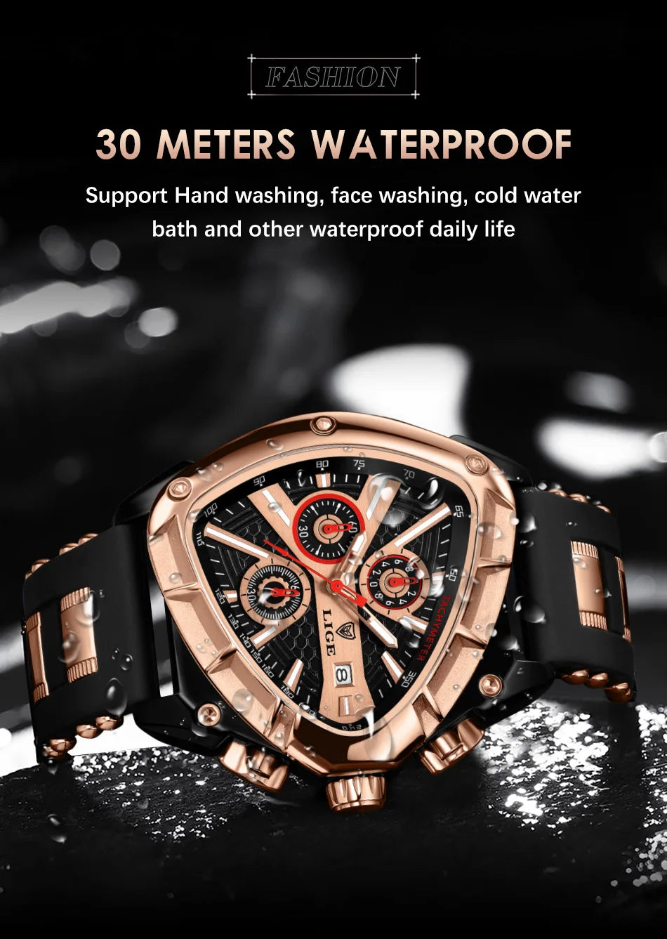 LIGE Luxury Fashion Quartz Man Watch Silicone Strap Irregular Triangle Creative Waterproof Luminous Wristwatch for Men Auto Date