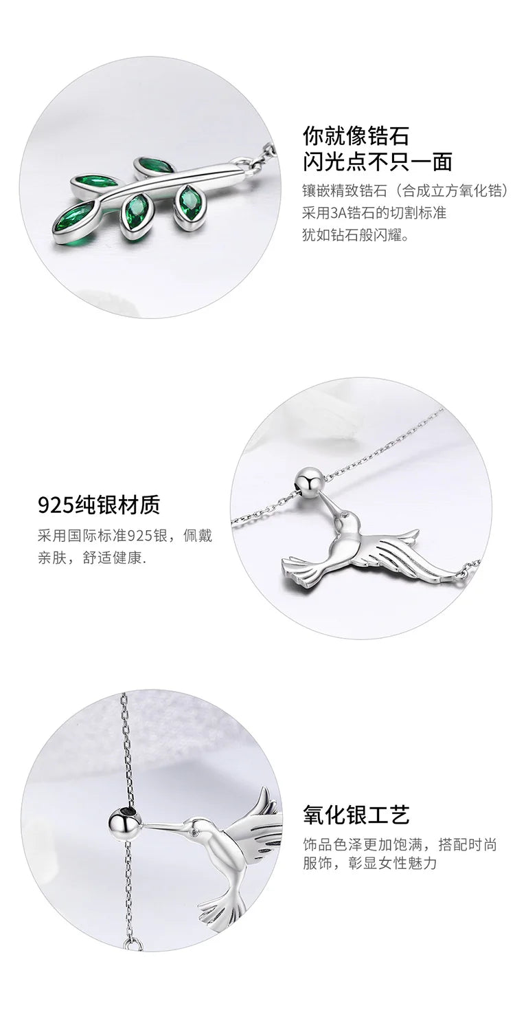 WOSTU High Quality 925 Sterling Silver Hummingbirds Birds Pendant Necklace For Women Luxury Brand Jewelry Gift CQN217