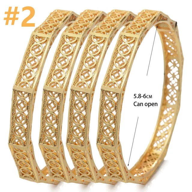 Moroccan Gold Color Bangles  For Women Men Arabic Ethnic Wedding Little Bit Bracelet Jewelry Dubai Bangles Family Gift