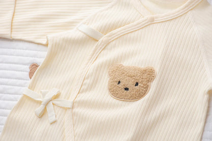 Custom Clothing For Boys And Girls Soft Long Sleeved Jumpsuits With Custom Names Embroidered Teddy Bear Newborn Bottomed Pajamas